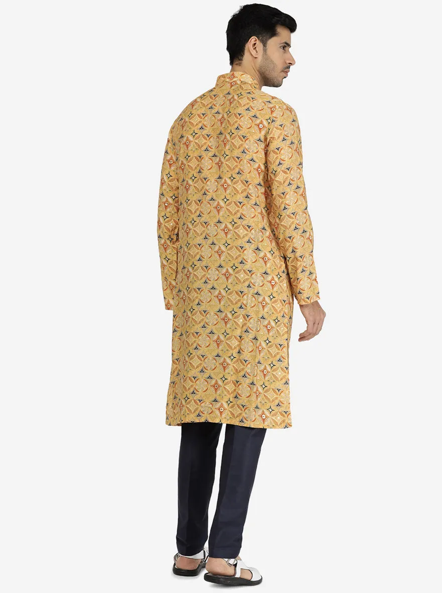 Designer Light Brown Printed Kurta For Men