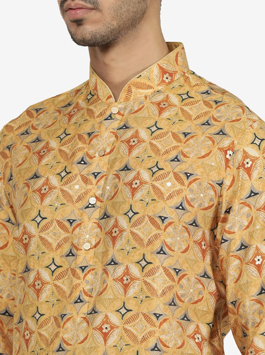 Designer Light Brown Printed Kurta For Men