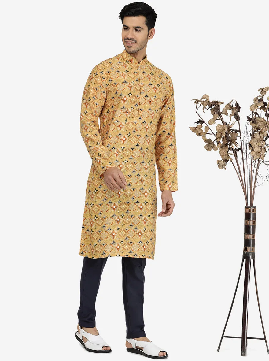 Designer Light Brown Printed Kurta For Men
