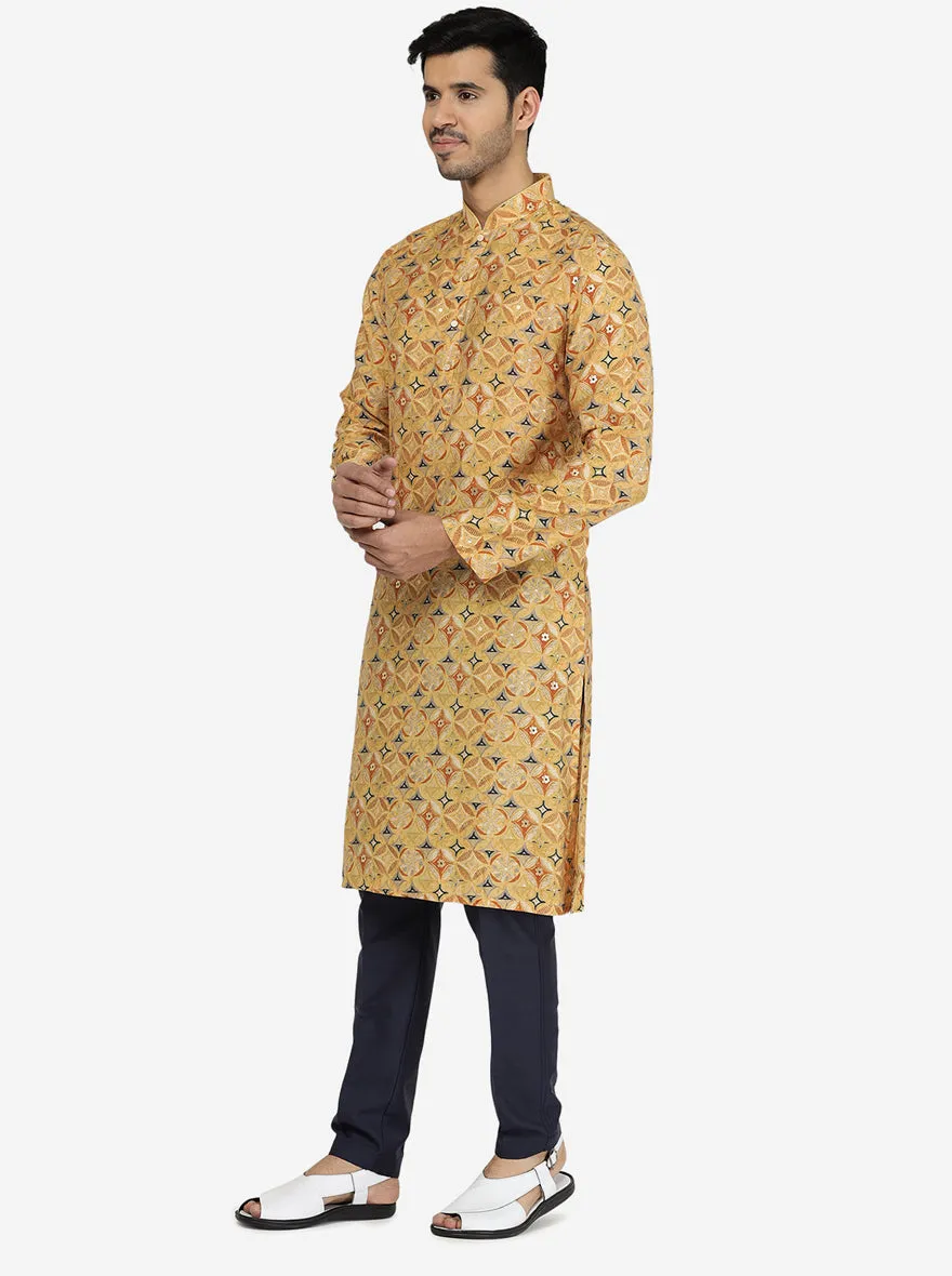 Designer Light Brown Printed Kurta For Men