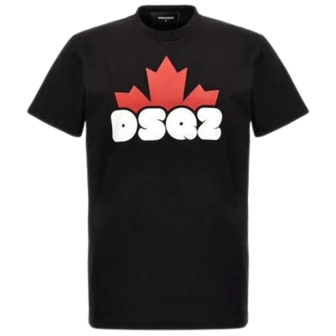 Dsquared2 Maple Leaf Branded Logo Cool Fit Black T-Shirt