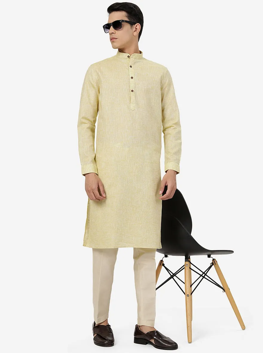 Dusty Lime Solid Regular Fit Modi Kurta | JadeBlue