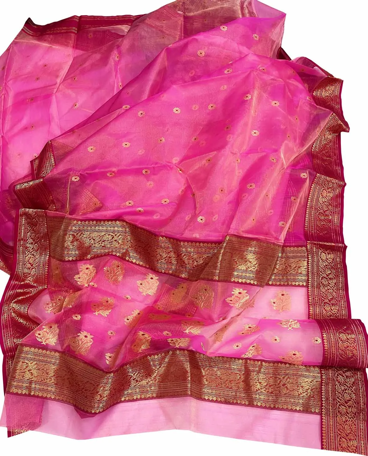 Elegant Pink Chanderi Handloom Tissue Katan Organza Saree: A Timeless Beauty