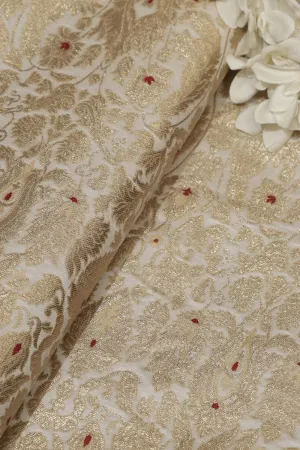 Elegant White Banarasi  Kimkhwab Silk Fabric ( 1 Mtr )