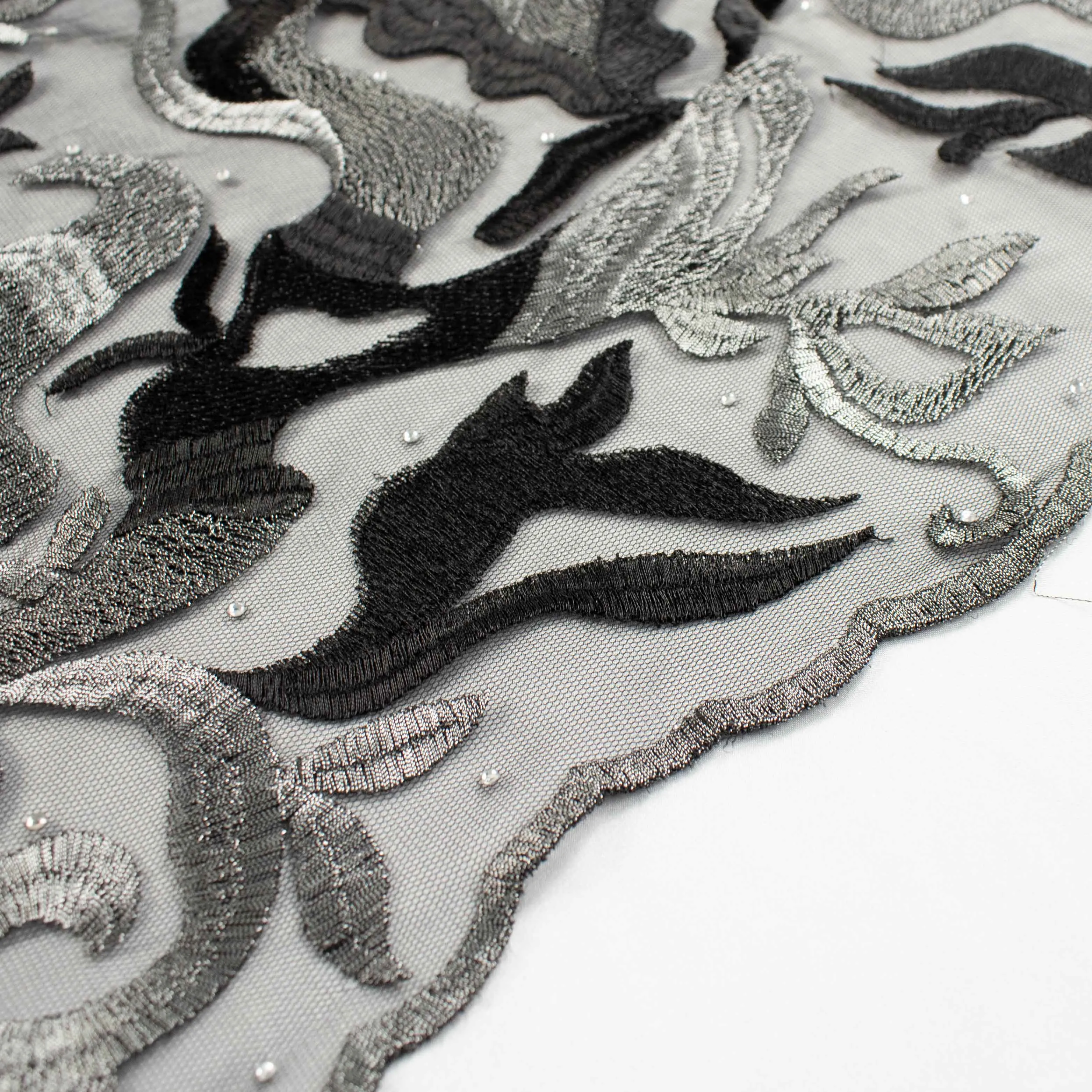 Embroidered Diamante Lace Design-5 Silver & Black