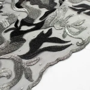 Embroidered Diamante Lace Design-5 Silver & Black