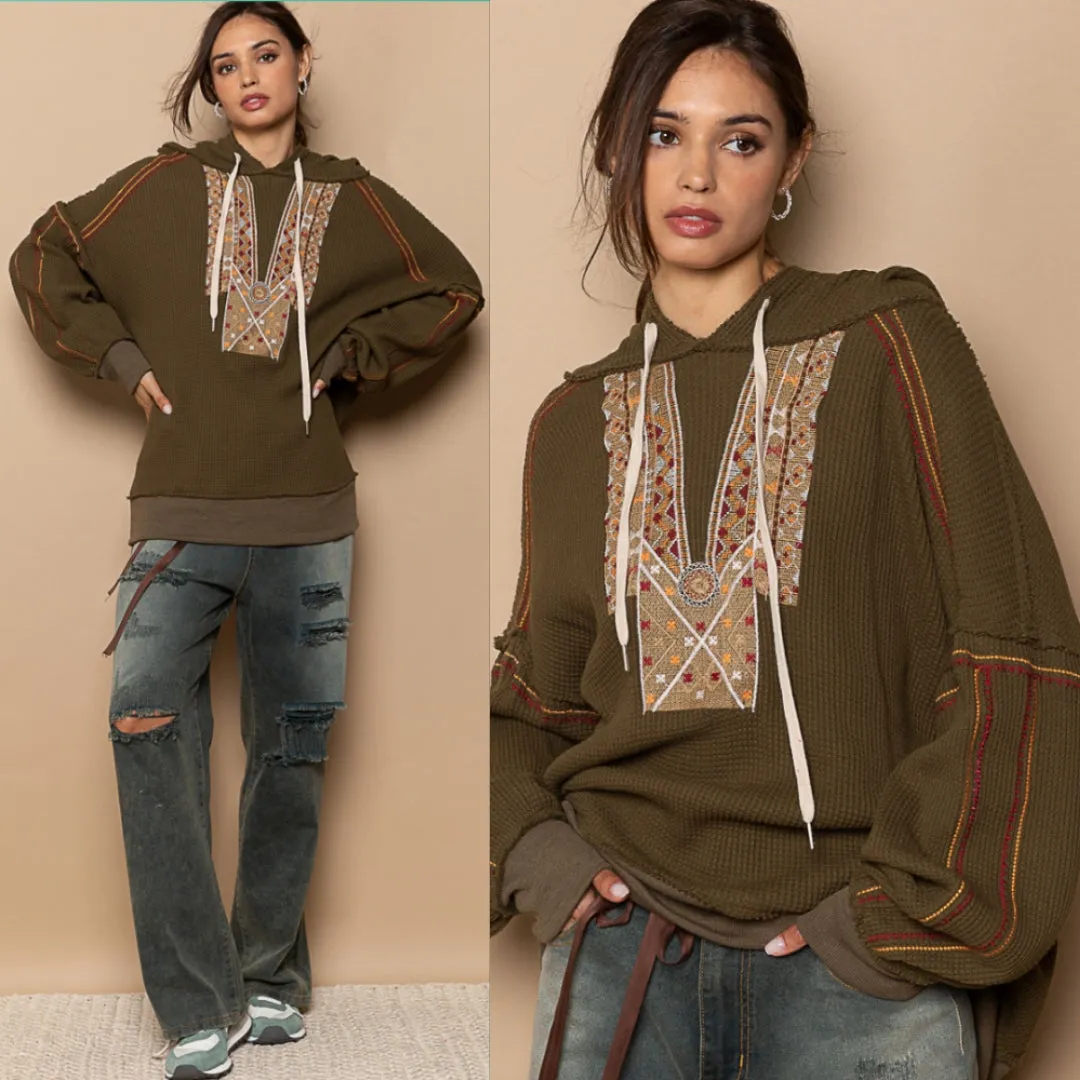Embroidered Thermal Knit Hoodie
