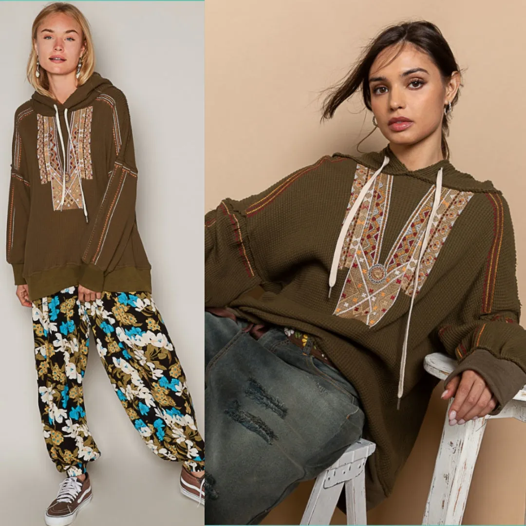 Embroidered Thermal Knit Hoodie