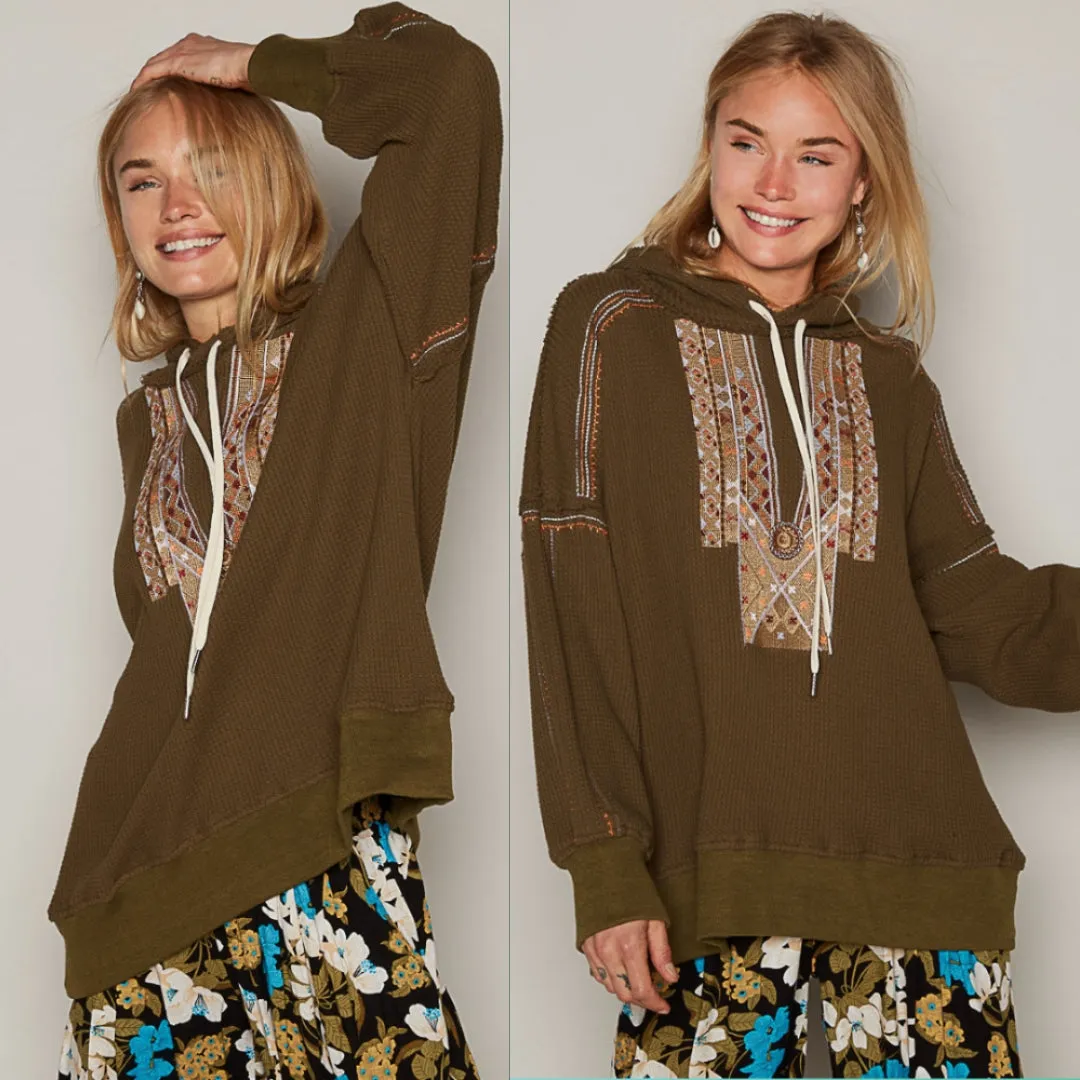 Embroidered Thermal Knit Hoodie