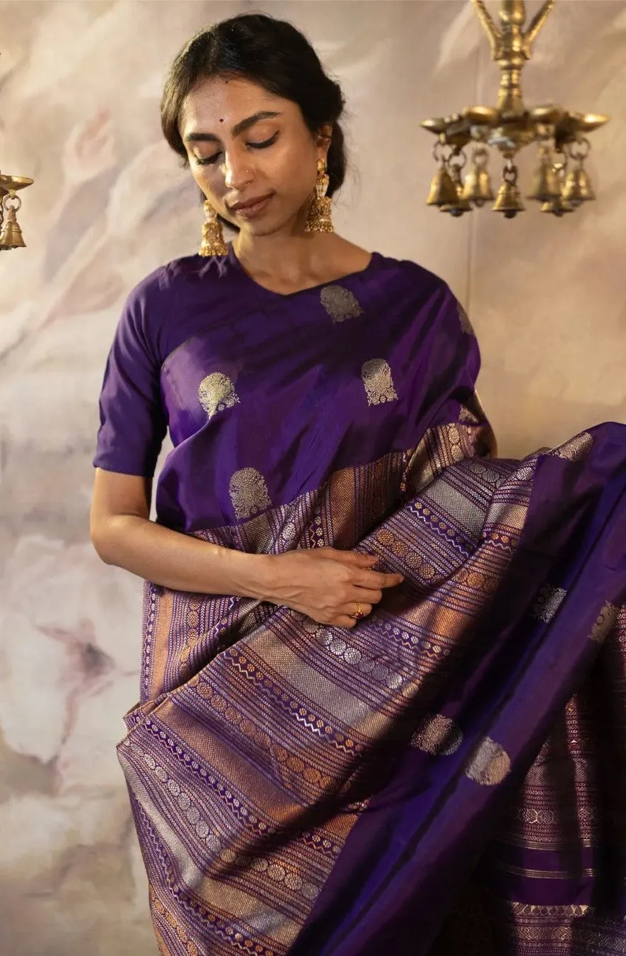 Fairytale Purple Soft Silk Saree With Mesmeric Blouse Piece