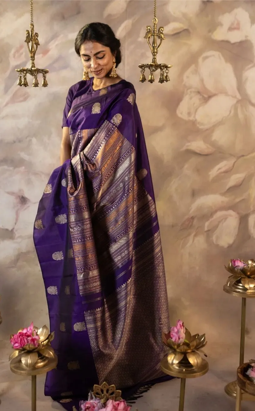 Fairytale Purple Soft Silk Saree With Mesmeric Blouse Piece