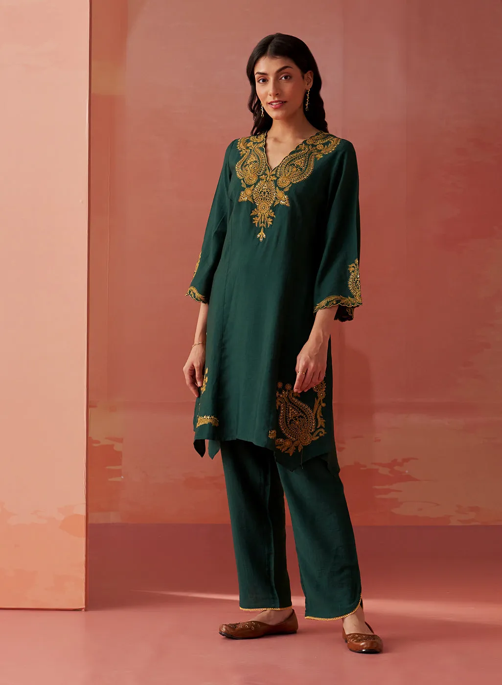 Faiza Emerald Embroidered Co-ord Set for Women