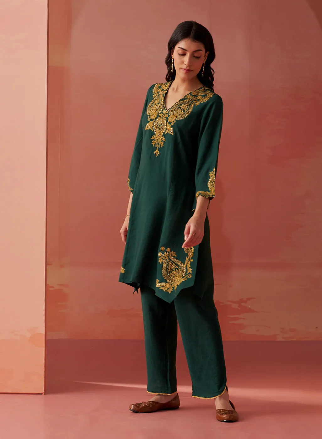 Faiza Emerald Embroidered Co-ord Set for Women