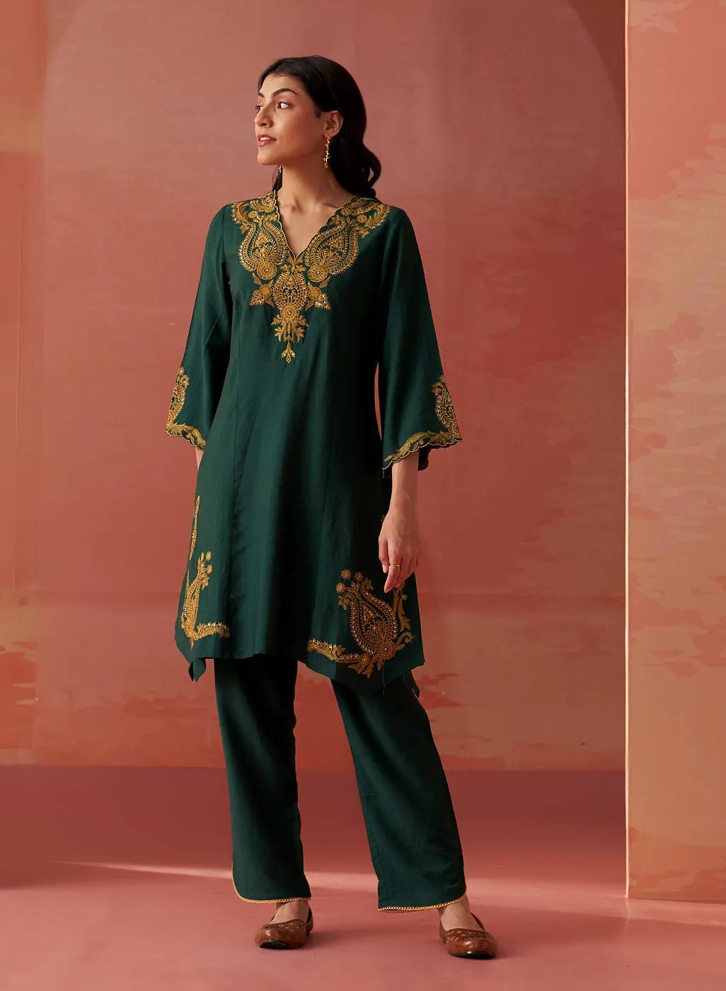Faiza Emerald Embroidered Co-ord Set for Women