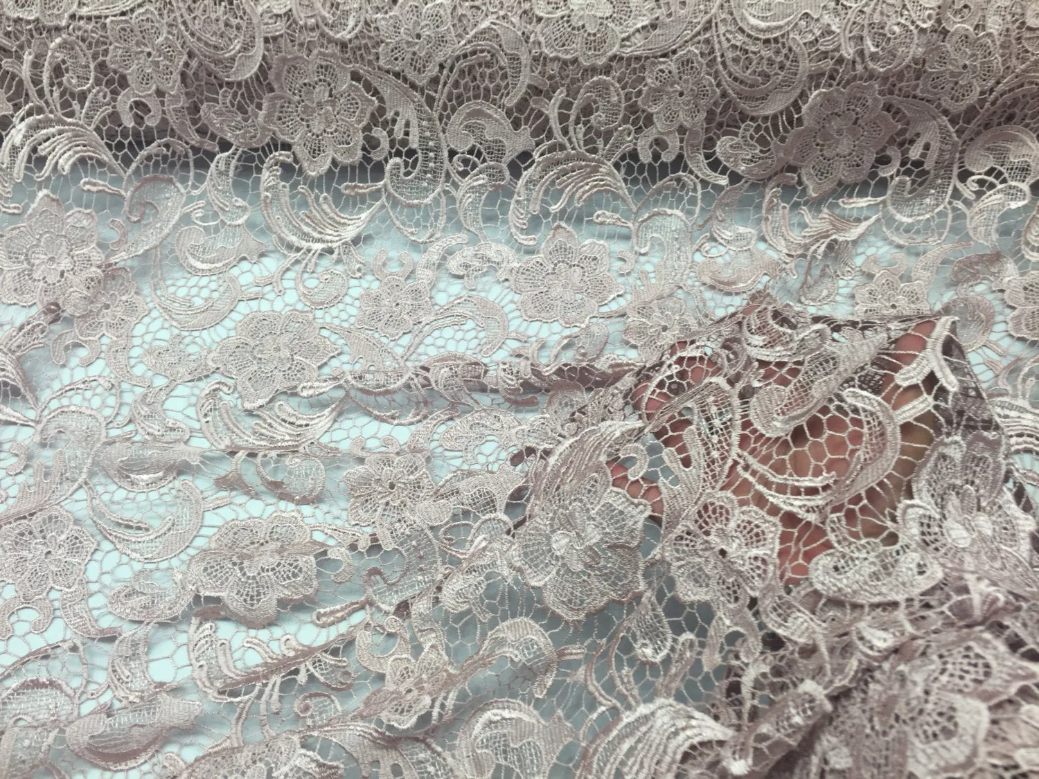 Fascinating dusty rose light weight guipure design-prom-nightgown-decorations-apparel-fashion-dresses-sold by the yard.