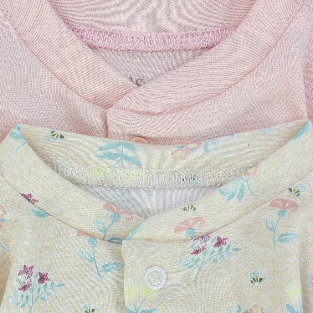 Flowery Long-Sleeved Baby Footie (Pack Of 2)