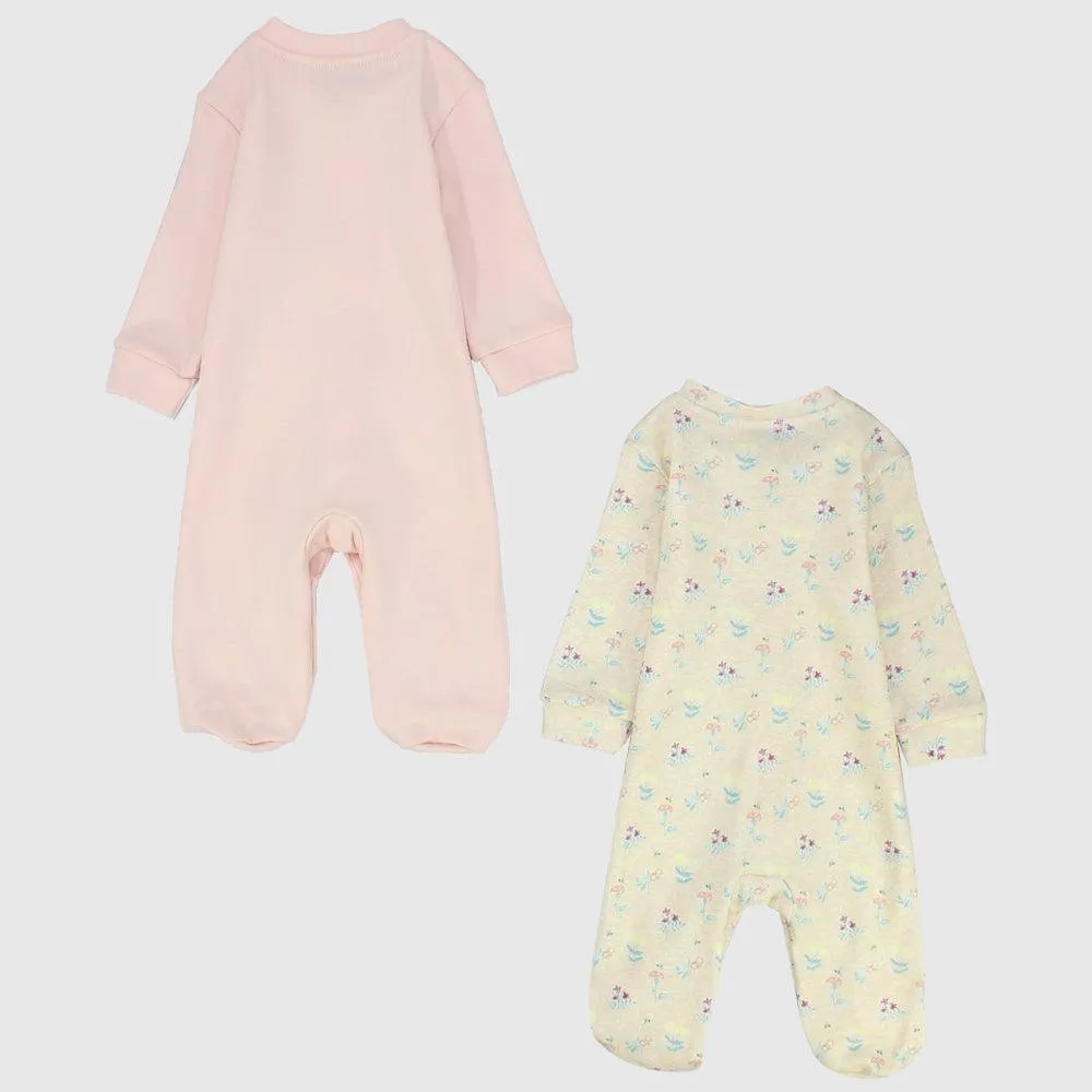 Flowery Long-Sleeved Baby Footie (Pack Of 2)