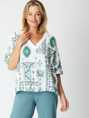 Folk Full Embroidery Top - White Emerald 30261