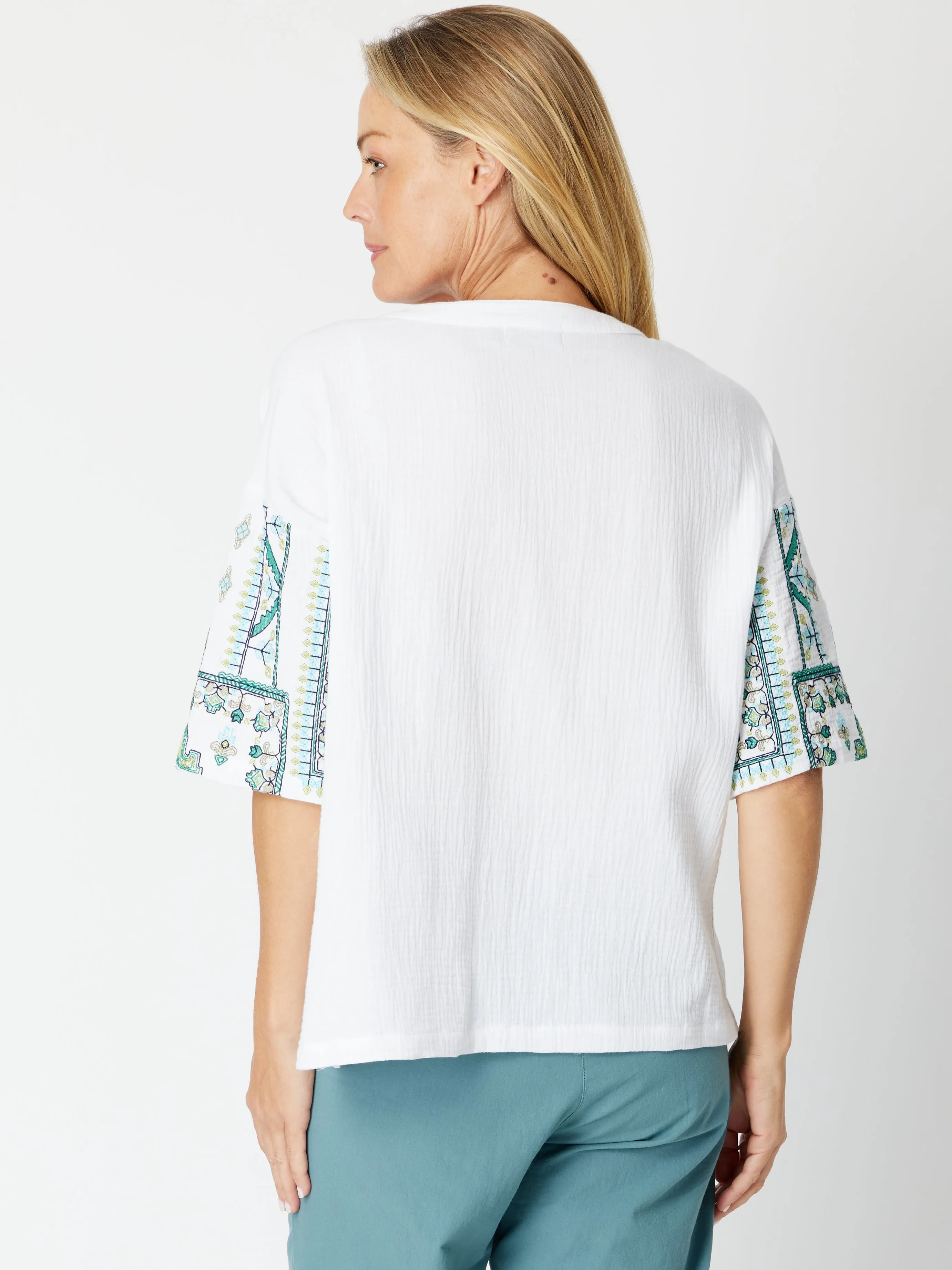 Folk Full Embroidery Top - White Emerald 30261