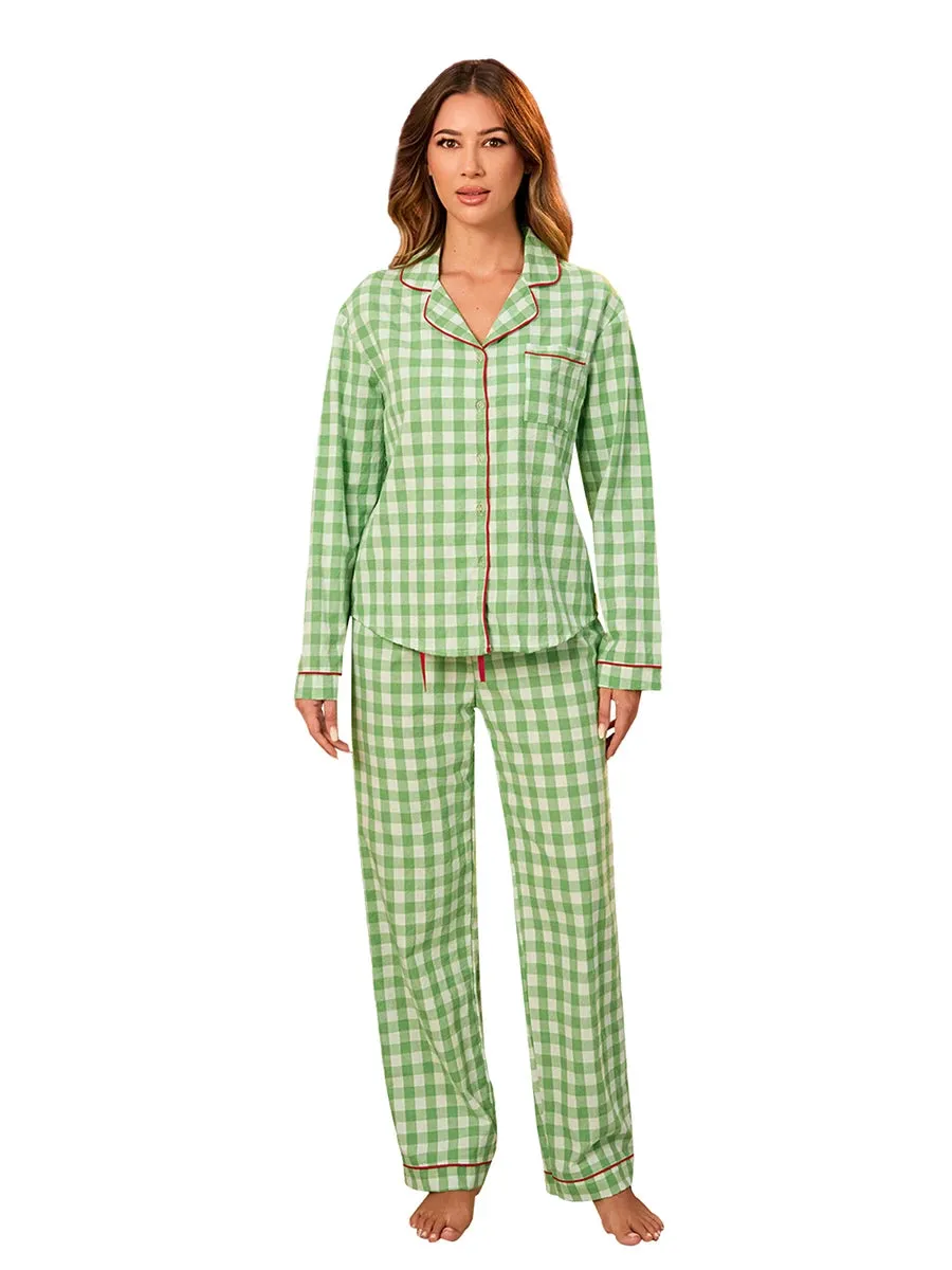 Full Body 2 Piece Matching Set Pajamas – Green Pea Plaid Pajamas