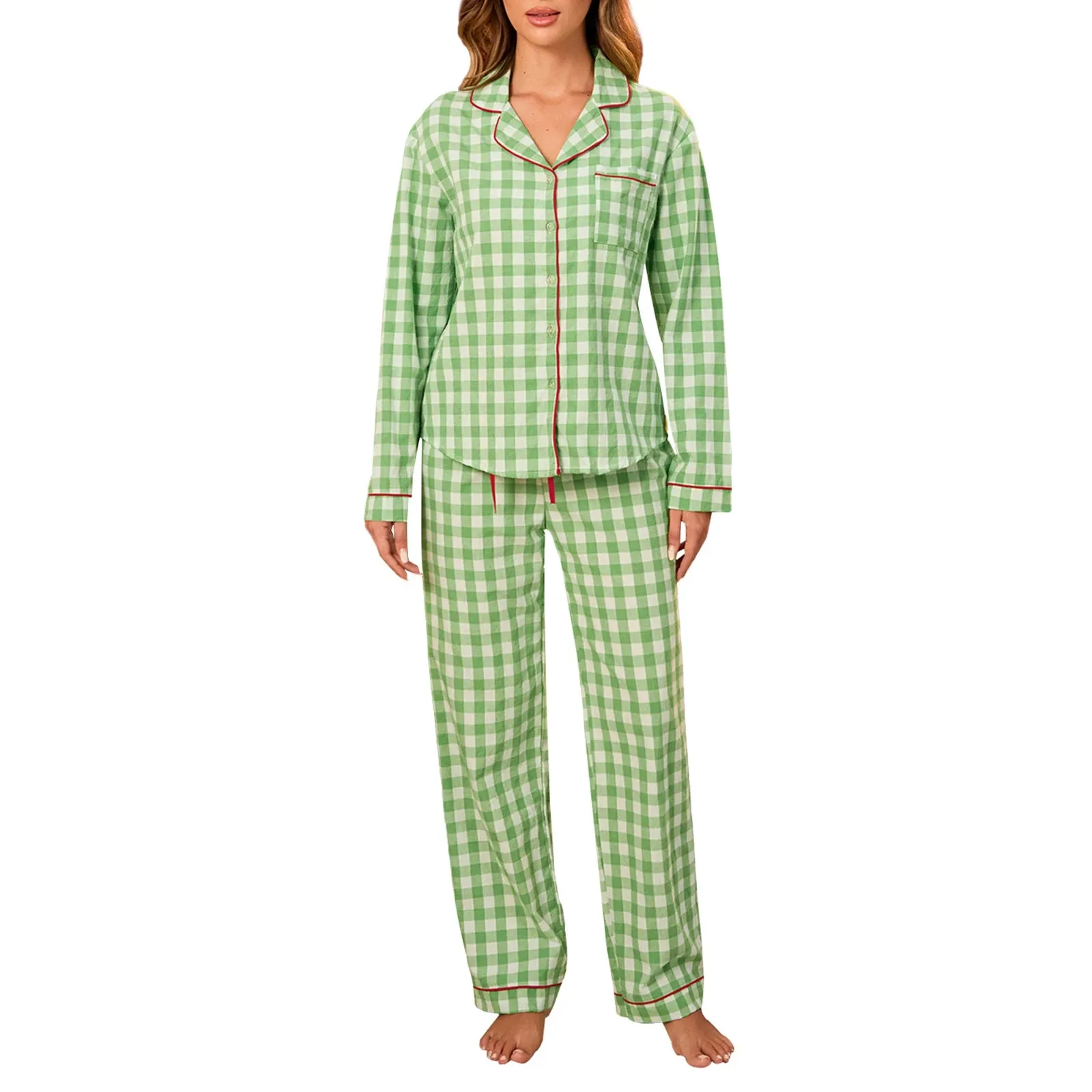 Full Body 2 Piece Matching Set Pajamas – Green Pea Plaid Pajamas