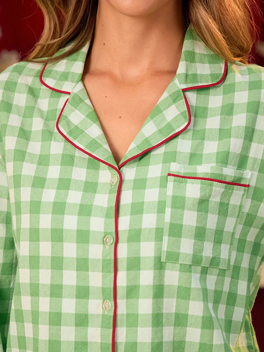Full Body 2 Piece Matching Set Pajamas – Green Pea Plaid Pajamas