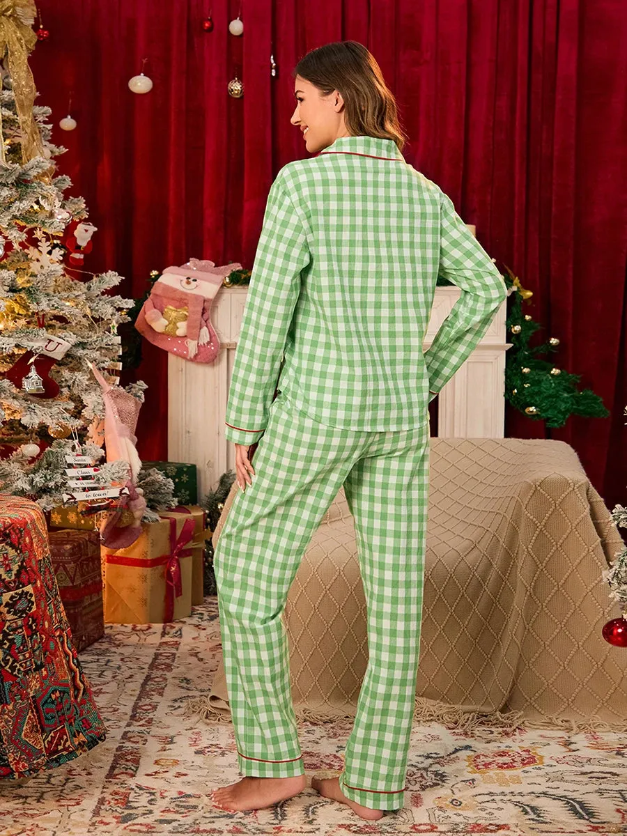 Full Body 2 Piece Matching Set Pajamas – Green Pea Plaid Pajamas