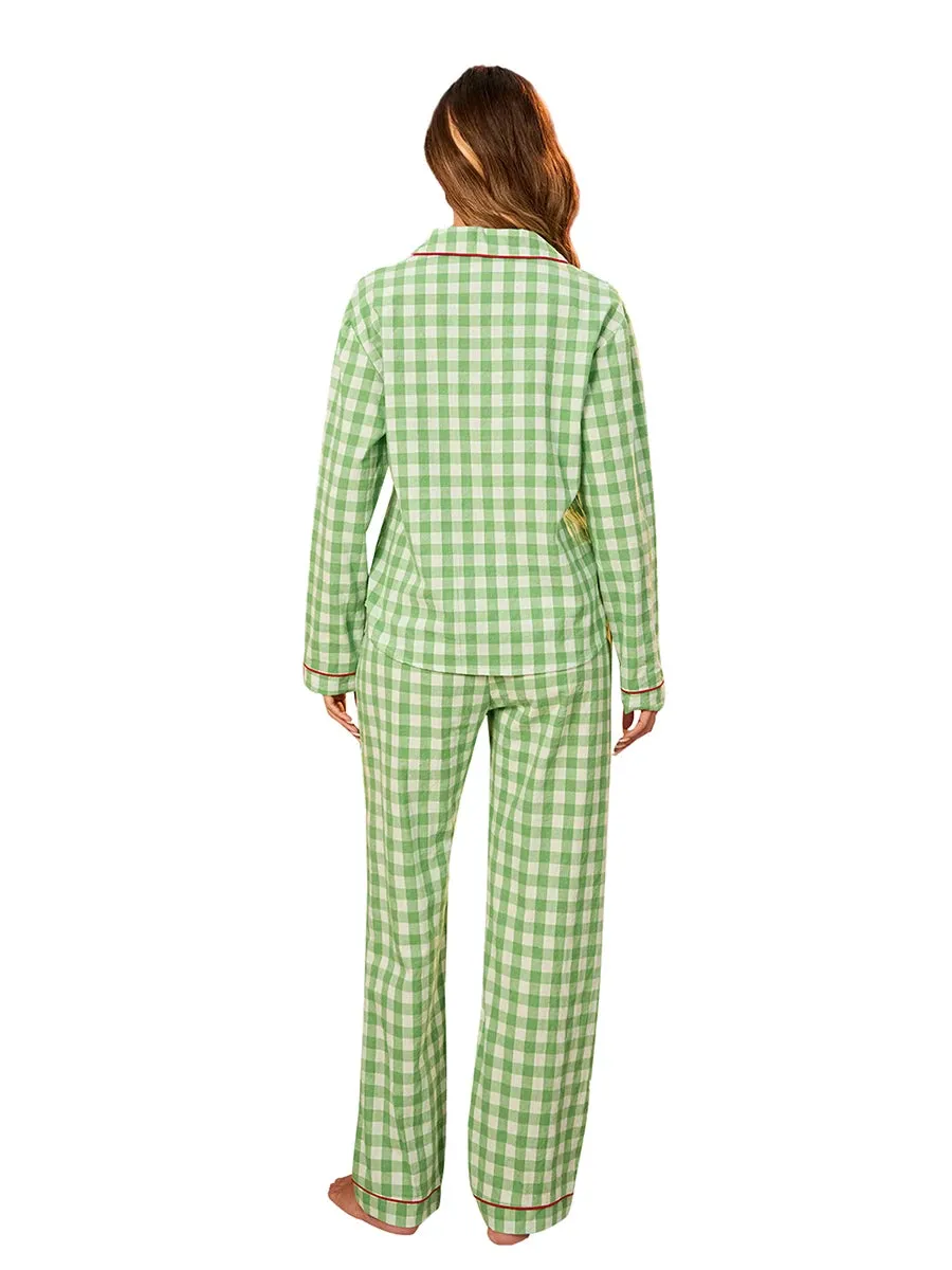 Full Body 2 Piece Matching Set Pajamas – Green Pea Plaid Pajamas