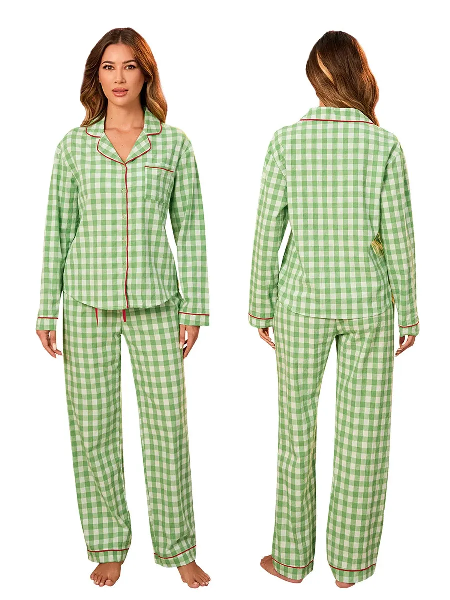 Full Body 2 Piece Matching Set Pajamas – Green Pea Plaid Pajamas