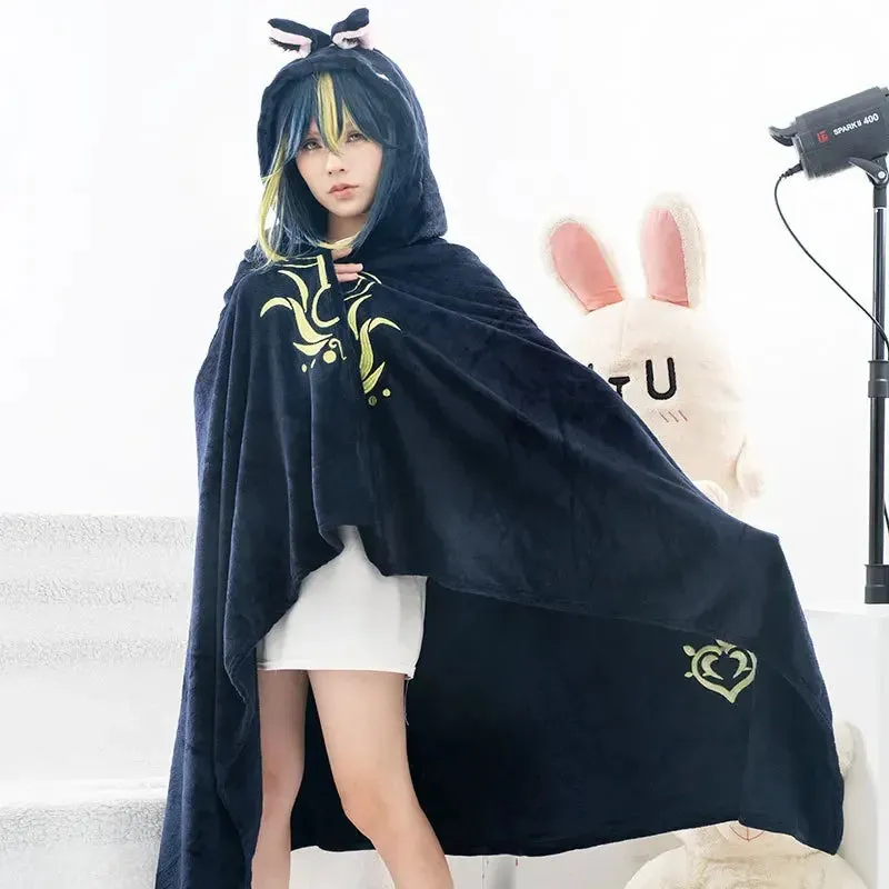 Genshin Anime Blanket Hoodie Cloak Zhongli Pajamas Blanket Wearable Cloak Cape Xiao Cosplay Flannel Shawl Blanket Comfy Homewear
