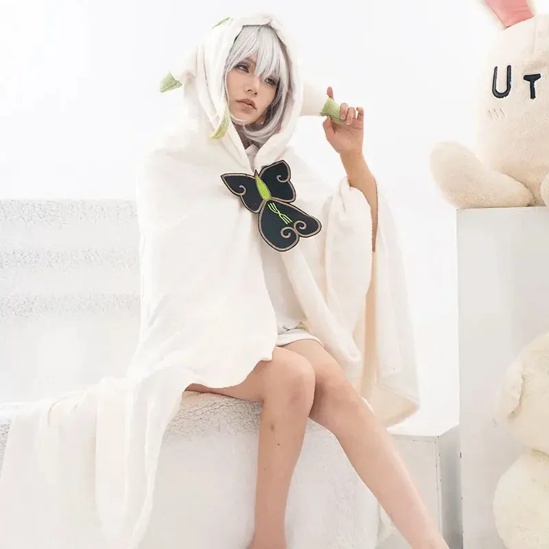 Genshin Anime Blanket Hoodie Cloak Zhongli Pajamas Blanket Wearable Cloak Cape Xiao Cosplay Flannel Shawl Blanket Comfy Homewear