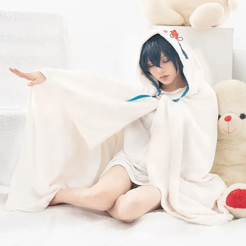 Genshin Anime Blanket Hoodie Cloak Zhongli Pajamas Blanket Wearable Cloak Cape Xiao Cosplay Flannel Shawl Blanket Comfy Homewear
