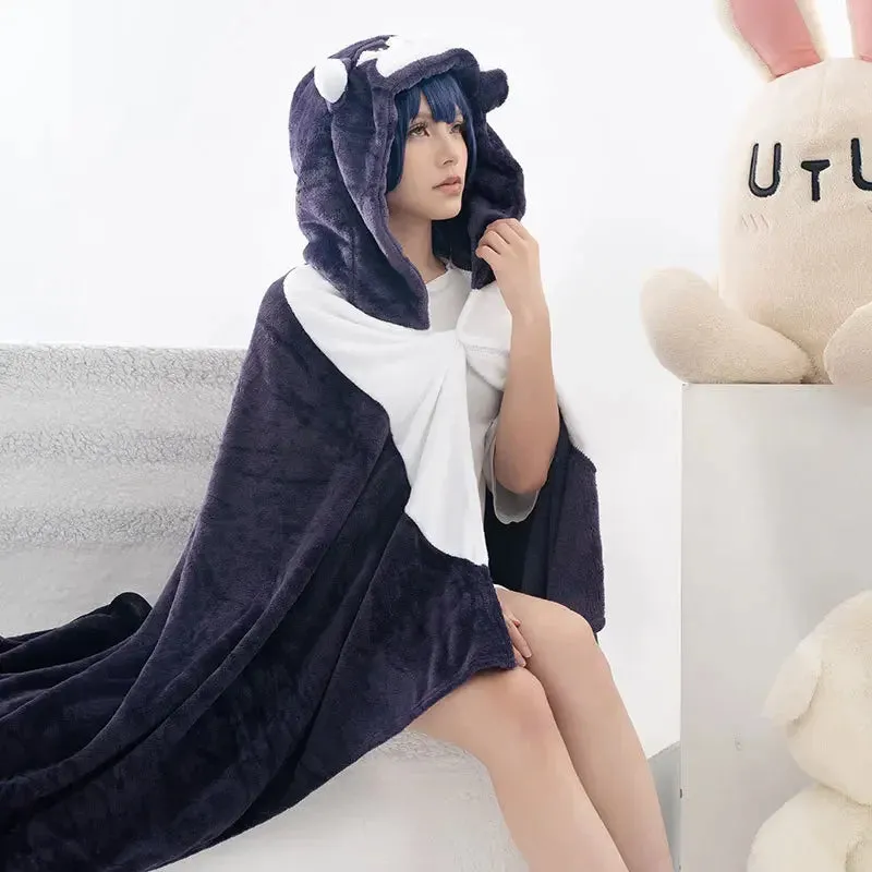 Genshin Anime Blanket Hoodie Cloak Zhongli Pajamas Blanket Wearable Cloak Cape Xiao Cosplay Flannel Shawl Blanket Comfy Homewear