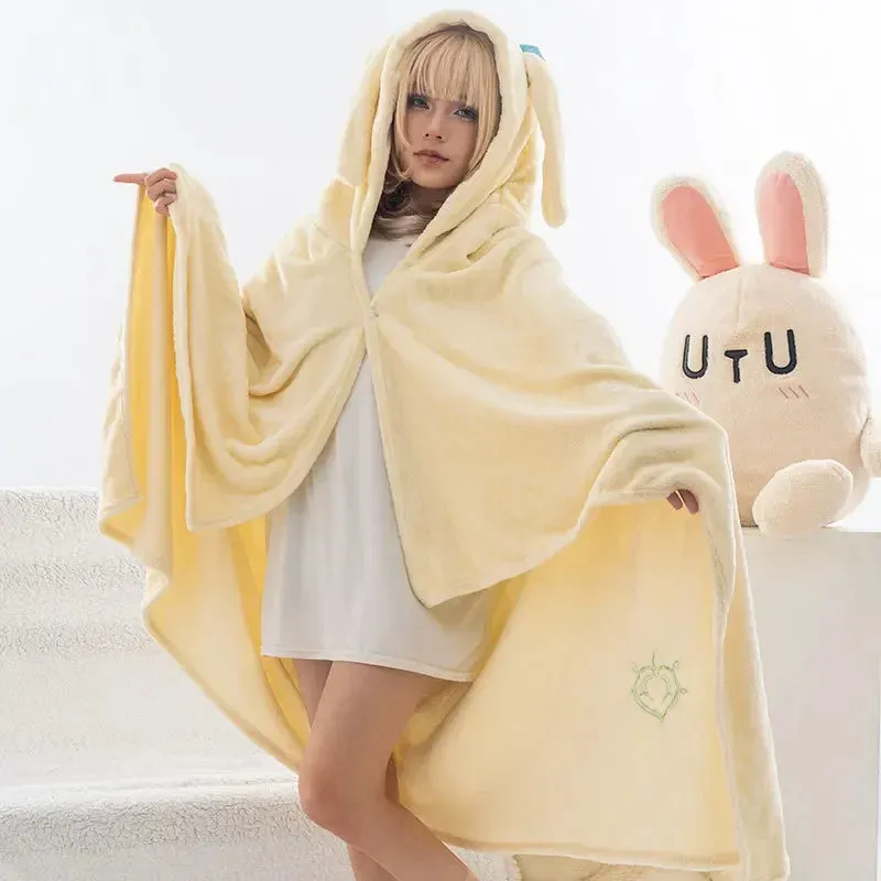 Genshin Anime Blanket Hoodie Cloak Zhongli Pajamas Blanket Wearable Cloak Cape Xiao Cosplay Flannel Shawl Blanket Comfy Homewear