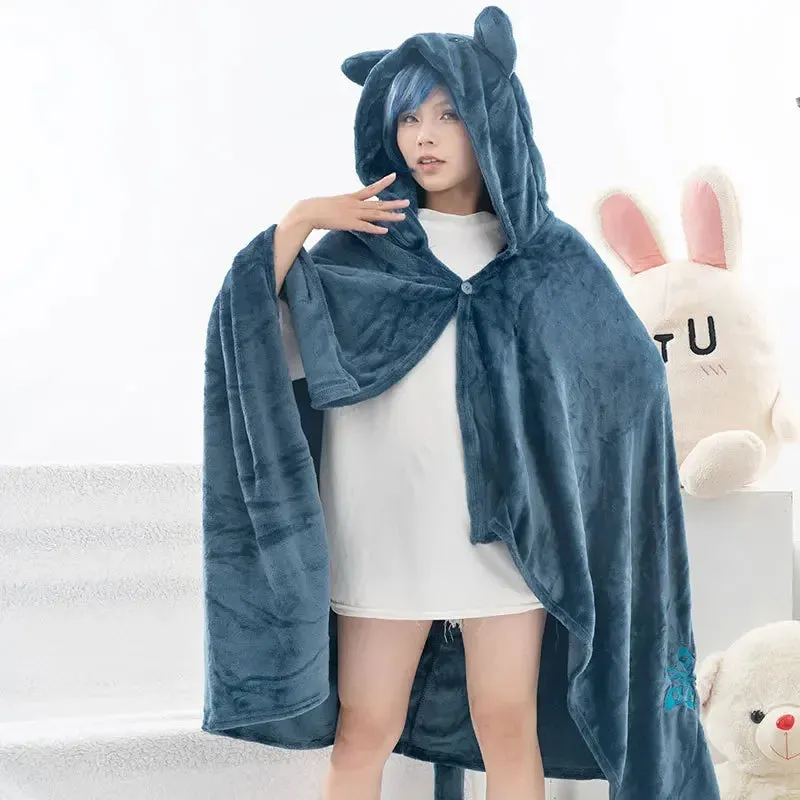 Genshin Anime Blanket Hoodie Cloak Zhongli Pajamas Blanket Wearable Cloak Cape Xiao Cosplay Flannel Shawl Blanket Comfy Homewear