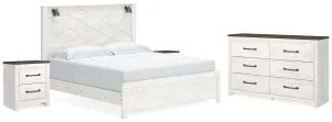 Gerridan King Panel Bed with Dresser and 2 Nightstands in White/Gray