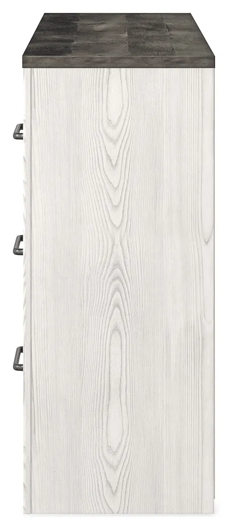 Gerridan King Panel Bed with Dresser and 2 Nightstands in White/Gray