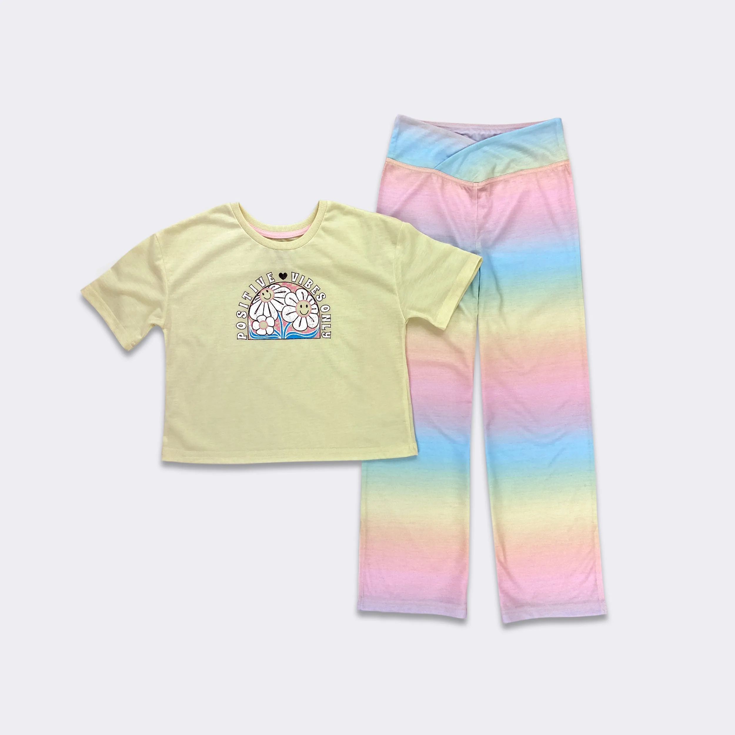 Girls' 2-PC Yellow Tie dye Screened - AOP  Pajama Set
