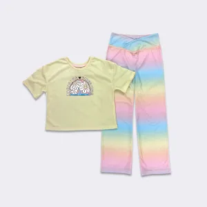 Girls' 2-PC Yellow Tie dye Screened - AOP  Pajama Set