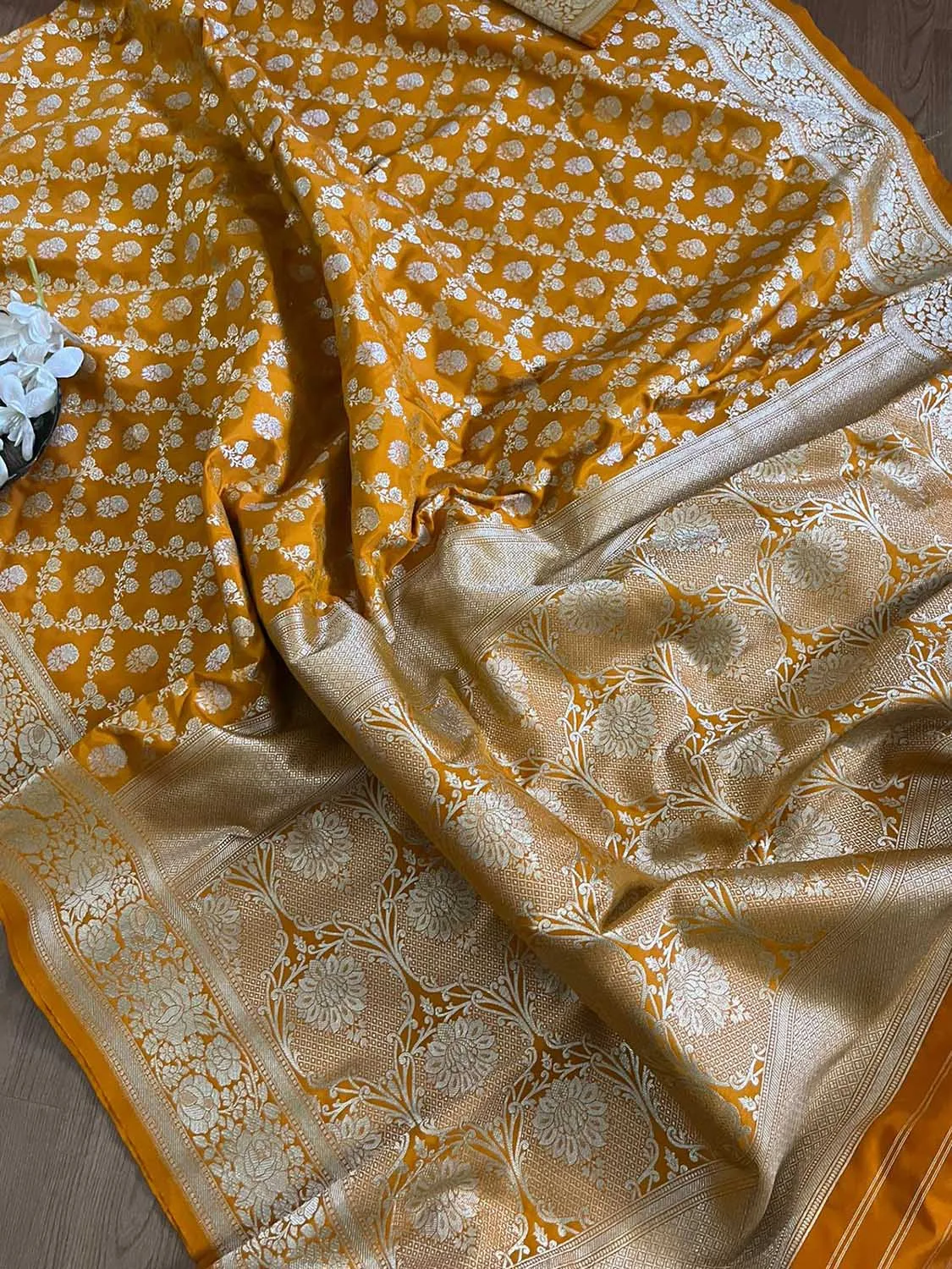 Golden Glow: Elegant Yellow Banarasi Silk Saree