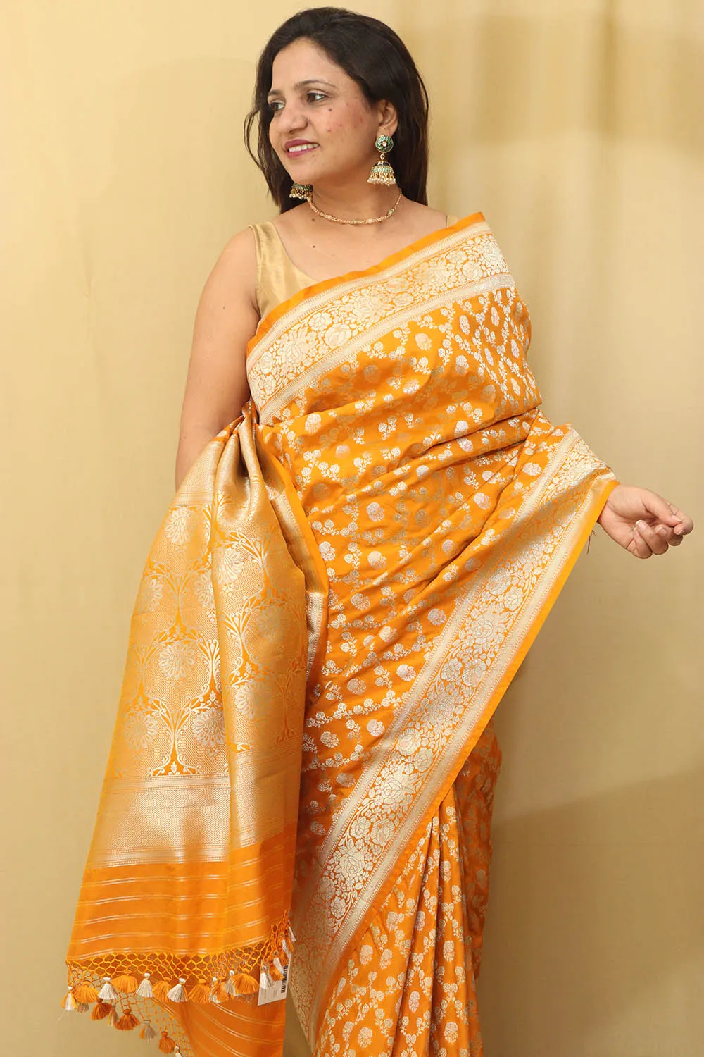 Golden Glow: Elegant Yellow Banarasi Silk Saree