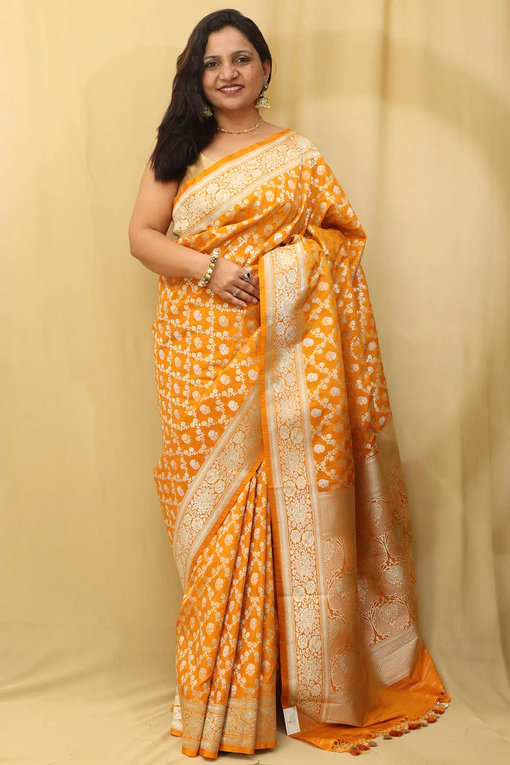 Golden Glow: Elegant Yellow Banarasi Silk Saree