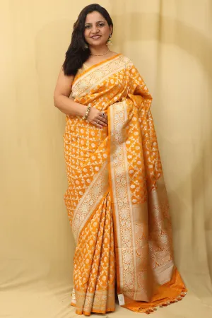 Golden Glow: Elegant Yellow Banarasi Silk Saree