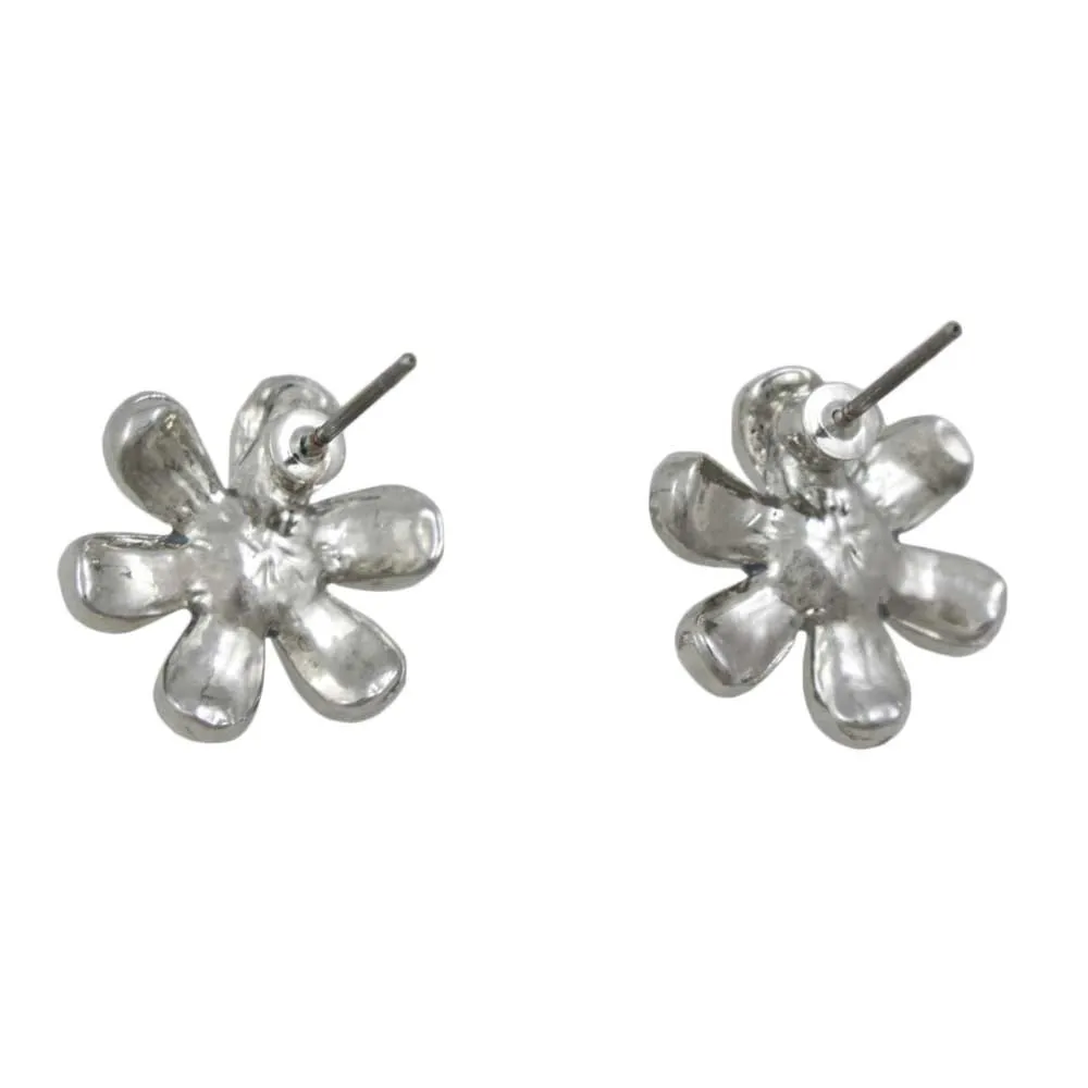 Gray and Blue Enamel Daisy with Crystals Pierced Earring - PRL909E