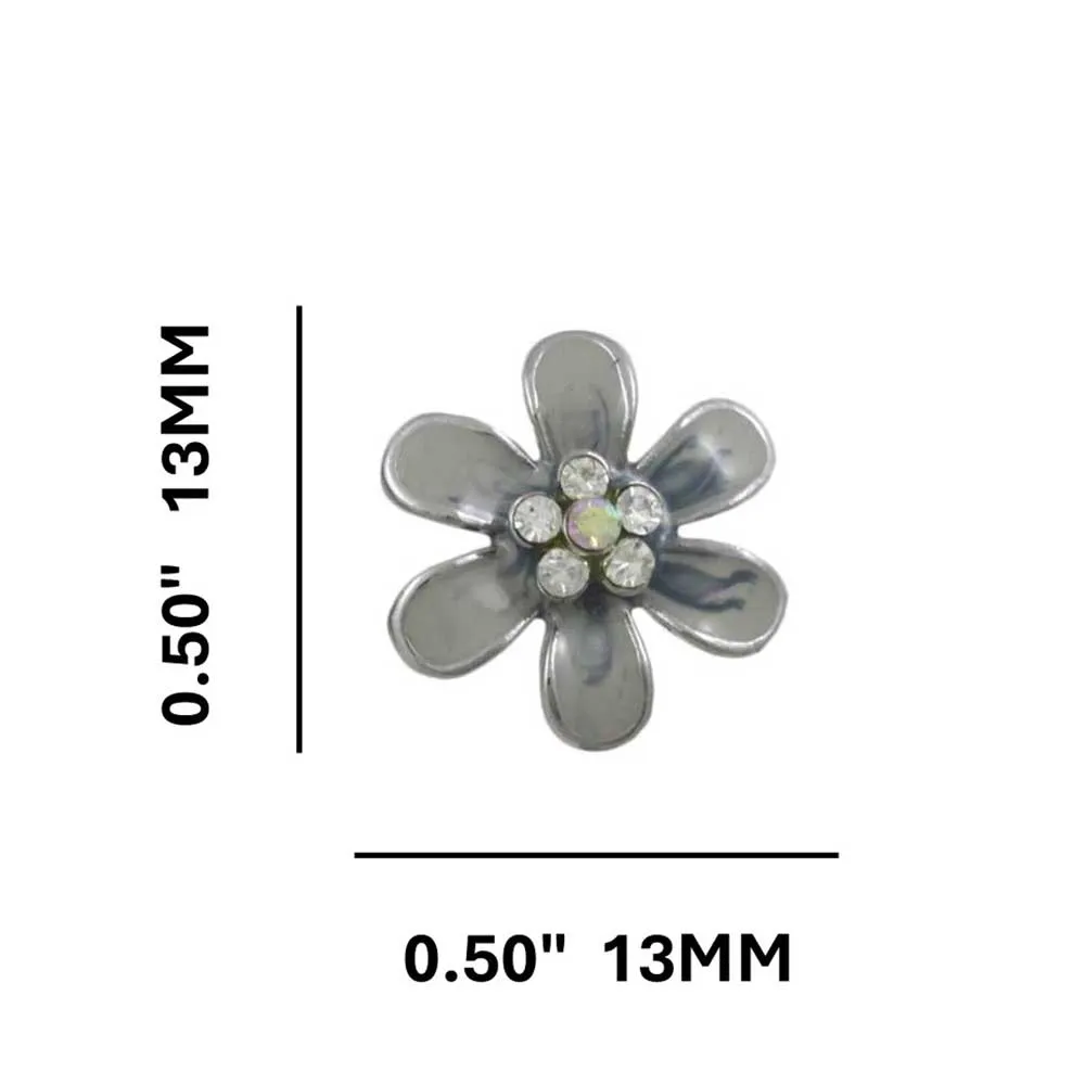 Gray and Blue Enamel Daisy with Crystals Pierced Earring - PRL909E