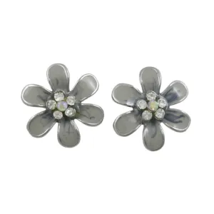 Gray and Blue Enamel Daisy with Crystals Pierced Earring - PRL909E