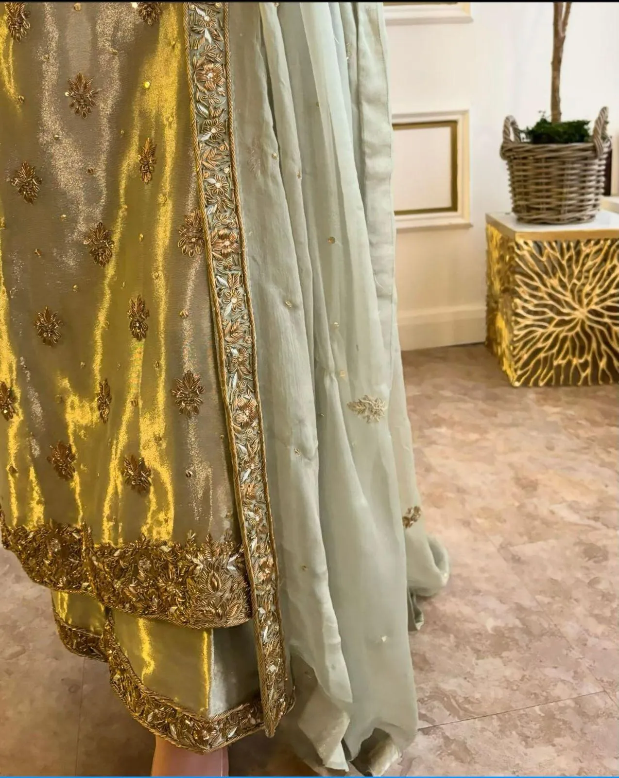 Green Elegant Top-Palazzo With Dupatta Set