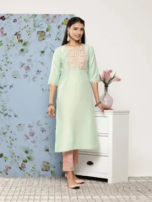 Green Yoke Design Silk Blend Straight Kurta