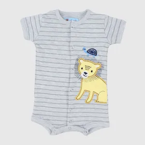 Grey Striped Short-Sleeved Romper