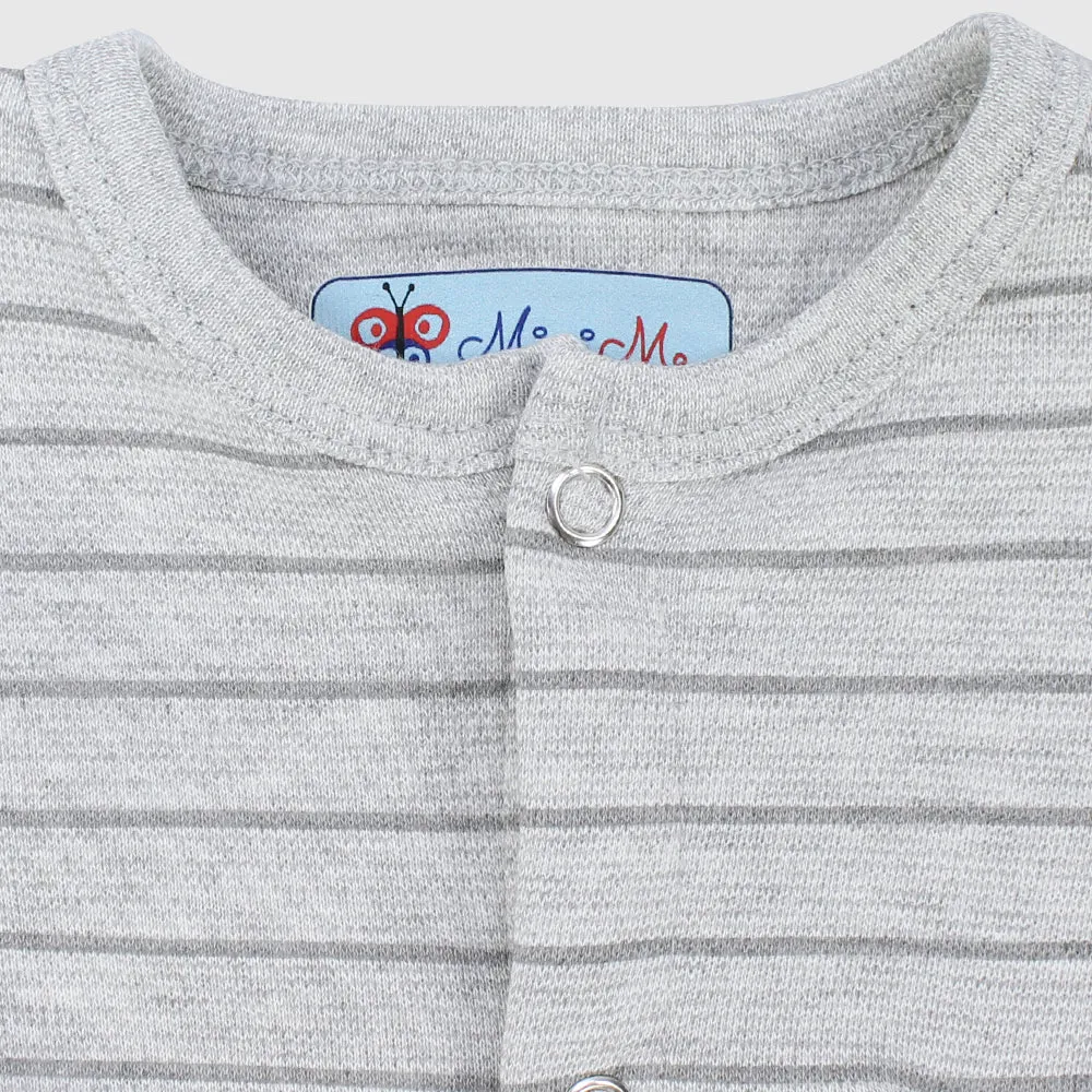 Grey Striped Short-Sleeved Romper
